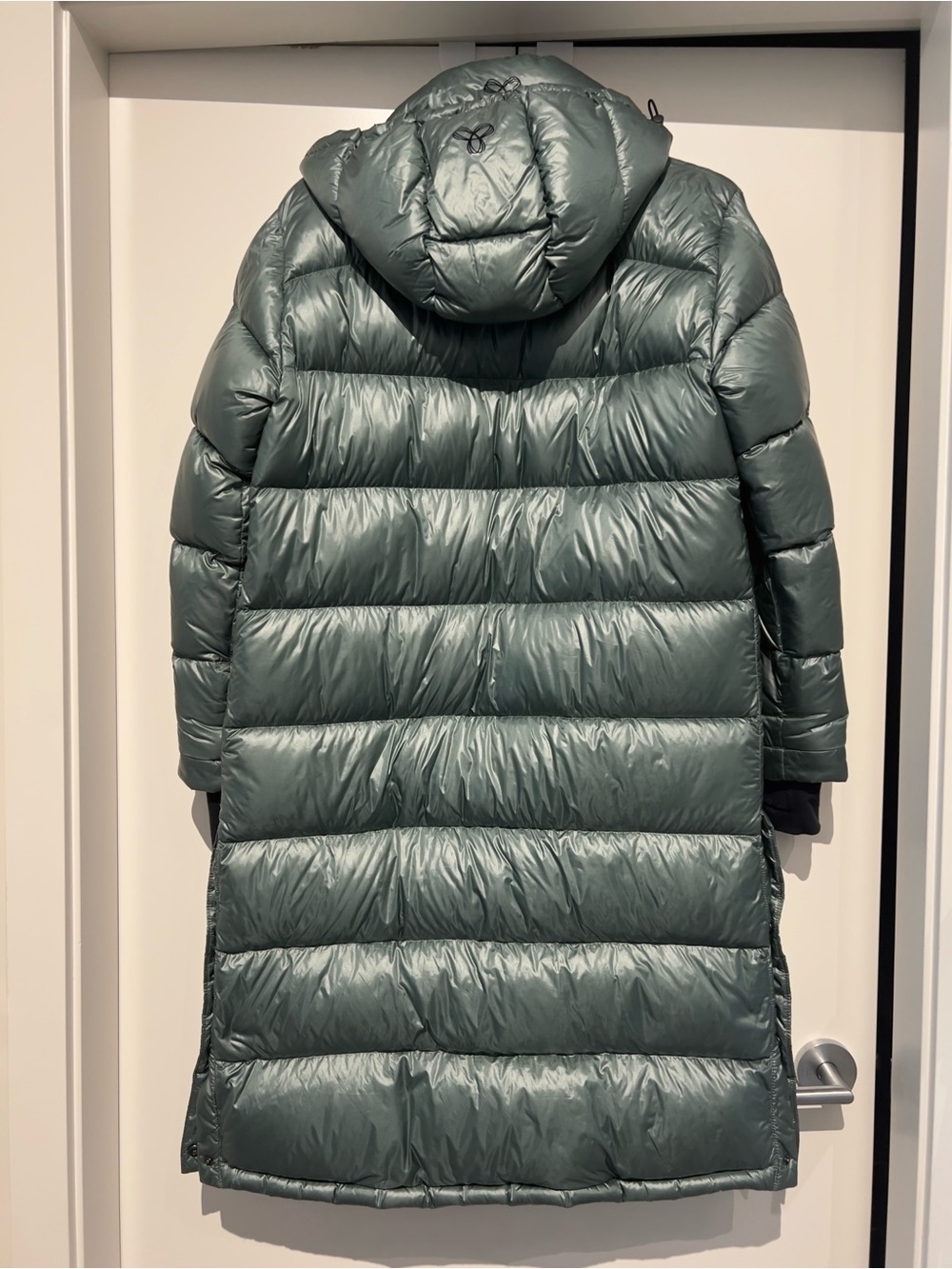 TNA Long Hooded Puffer Coat in Sage Green - Picture 7 of 7